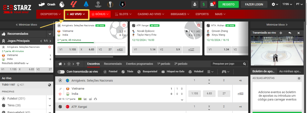 Apostas em direto 888starz